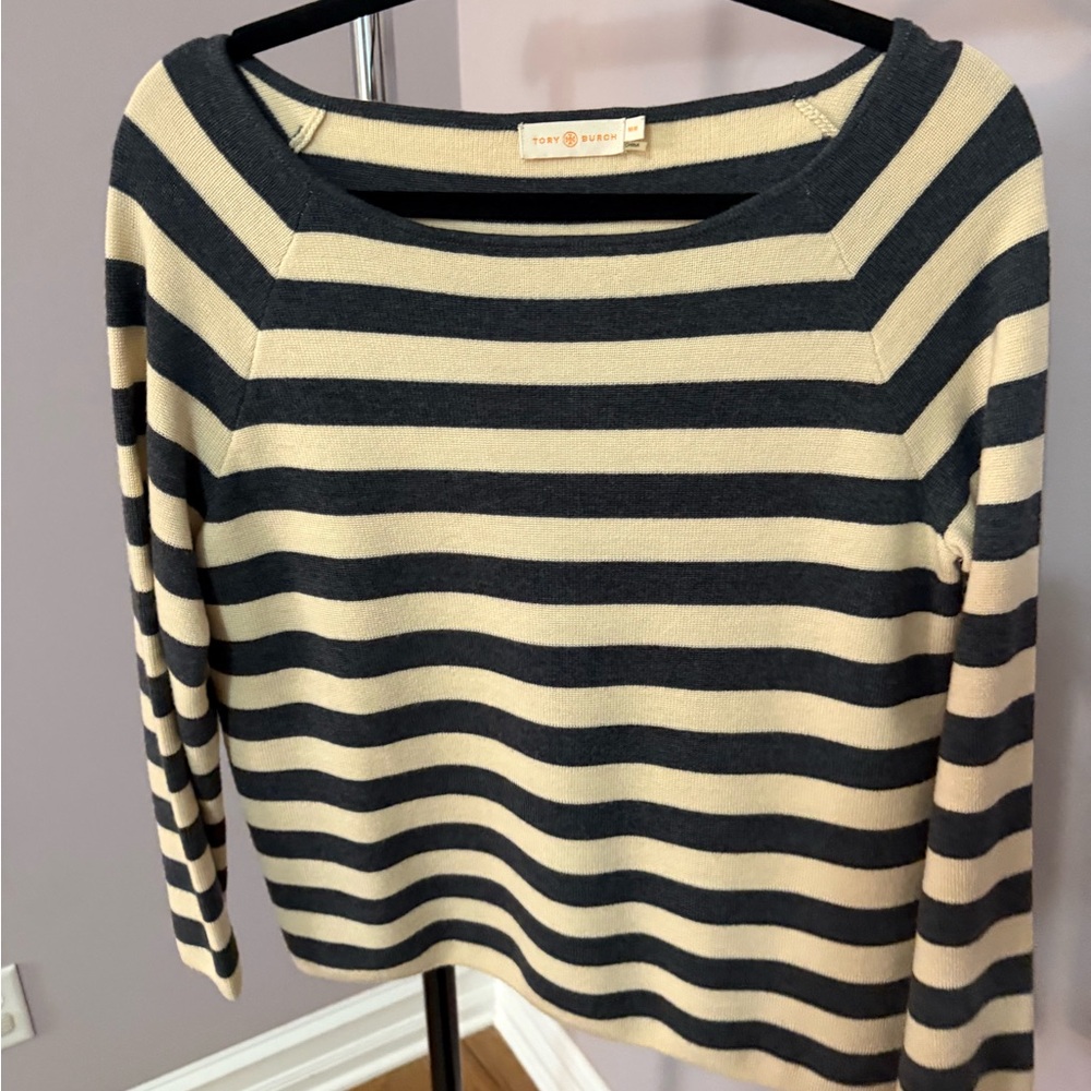 Tory Burch Navy and Cream Striped Knit